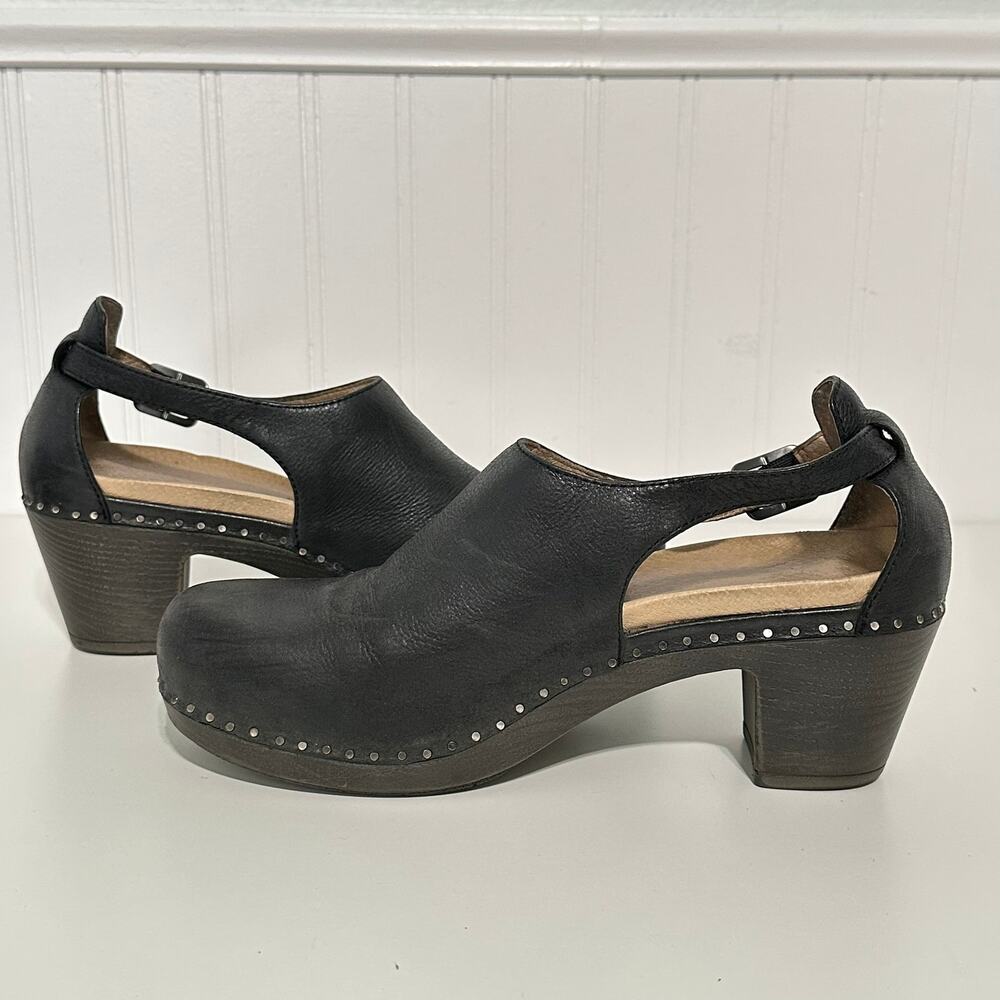 Dansko Sassy Black Leather Heeled Clogs Ankle Strap Women's EU 41 US 10.5-11 - Picture 7 of 16